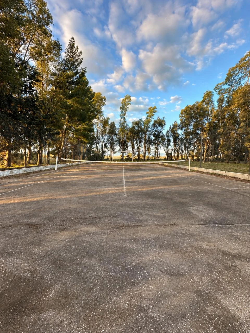 La cancha de La Caldenia rodeada de árboles